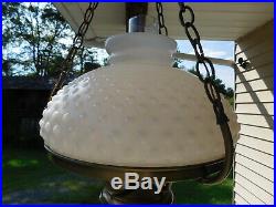 Vtg Electric Hanging Antique Colonial Oil Lamp Style Chandelier Milk Glass Shade