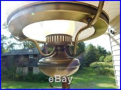 Vtg Electric Hanging Antique Colonial Oil Lamp Style Chandelier Milk Glass Shade