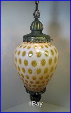 Vtg Fenton Honeysuckle Opalescent Hanging Swag Lamp Light Coin Dot Glass Globe