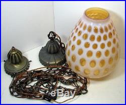 Vtg Fenton Honeysuckle Opalescent Hanging Swag Lamp Light Coin Dot Glass Globe