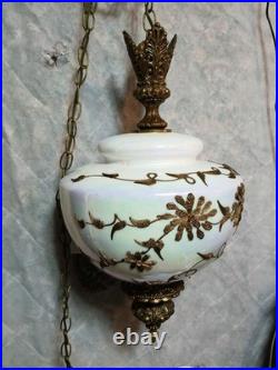 Vtg Glass FALKENSTEIN Hanging Light Swag Lamp Diffuser MCM Hollywood Regency