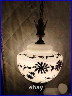 Vtg Glass FALKENSTEIN Hanging Light Swag Lamp Diffuser MCM Hollywood Regency