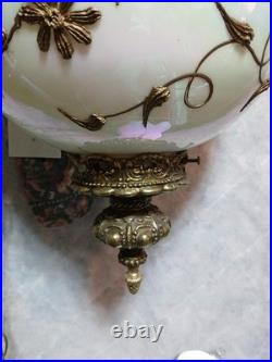 Vtg Glass FALKENSTEIN Hanging Light Swag Lamp Diffuser MCM Hollywood Regency