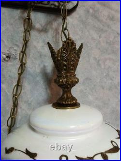 Vtg Glass FALKENSTEIN Hanging Light Swag Lamp Diffuser MCM Hollywood Regency