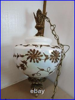 Vtg Glass FALKENSTEIN Hanging Light Swag Lamp Diffuser MCM Hollywood Regency