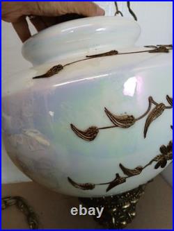 Vtg Glass FALKENSTEIN Hanging Light Swag Lamp Diffuser MCM Hollywood Regency