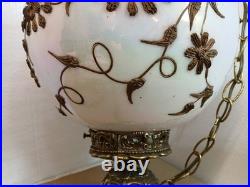 Vtg Glass FALKENSTEIN Hanging Light Swag Lamp Diffuser MCM Hollywood Regency