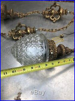 Vtg Glass Hanging Light Lamp Swag Mid Century 1970s Large Gothic 3 Ball Ceiling