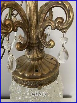 Vtg Glass Swag Lamp Pineapple Pinecone MCM Hollywood Regency Prisms 17 READ
