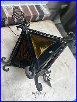 Vtg Gothic Spanish Tudor Hanging Swag Lamp modern castle monster light Diamond