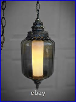 Vtg Hanging Art Glass Swag Pendant Lamp Green Pendant MCM Hollywood Regency