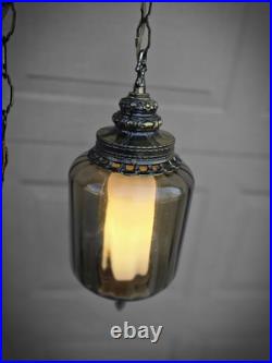 Vtg Hanging Art Glass Swag Pendant Lamp Green Pendant MCM Hollywood Regency
