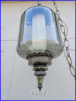Vtg Hanging Art Glass Swag Pendant Lamp Green Pendant MCM Hollywood Regency