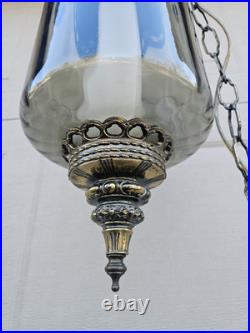 Vtg Hanging Art Glass Swag Pendant Lamp Green Pendant MCM Hollywood Regency