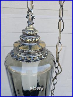 Vtg Hanging Art Glass Swag Pendant Lamp Green Pendant MCM Hollywood Regency