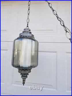 Vtg Hanging Art Glass Swag Pendant Lamp Green Pendant MCM Hollywood Regency