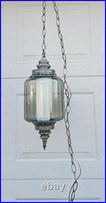 Vtg Hanging Art Glass Swag Pendant Lamp Green Pendant MCM Hollywood Regency