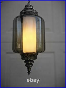 Vtg Hanging Art Glass Swag Pendant Lamp Green Pendant MCM Hollywood Regency