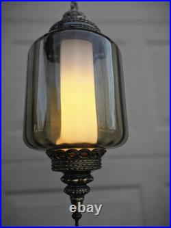 Vtg Hanging Art Glass Swag Pendant Lamp Green Pendant MCM Hollywood Regency