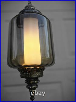 Vtg Hanging Art Glass Swag Pendant Lamp Green Pendant MCM Hollywood Regency