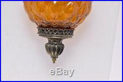 Vtg Hanging Lamp Amber ROUND Globe Swag Light Glass Mid Century Modern ceiling