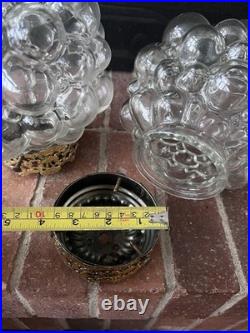 Vtg Hanging Light Lamp Parts Swag MCM Deco Glass Double Bubble Ceiling Modern