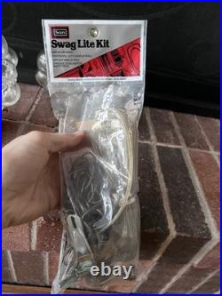 Vtg Hanging Light Lamp Parts Swag MCM Deco Glass Double Bubble Ceiling Modern