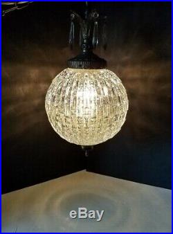 Vtg Hanging Swag Lamp Unique Globe Glass Prisms Hollywood Regency Light Rewired