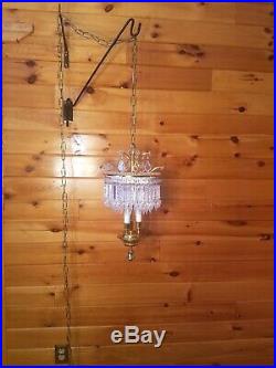 Vtg Hollywood Regency Crystal Hanging Chandelier Swag Light/Lamp