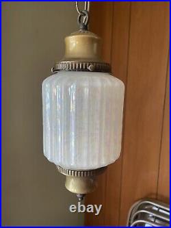 Vtg. Hollywood Regency Double Swag Light Mid-Century Opalescent Glass