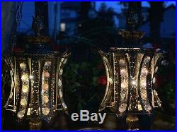 Vtg Hollywood Regency Gold With Crystals Hanging Swag Lamp