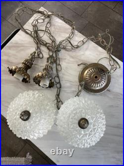 Vtg Hollywood Regency MCM Underwriters Laboratories Hanging Double Swag Light