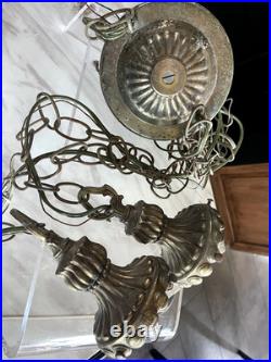 Vtg Hollywood Regency MCM Underwriters Laboratories Hanging Double Swag Light