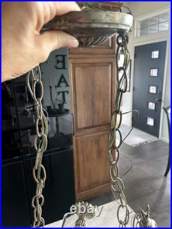 Vtg Hollywood Regency MCM Underwriters Laboratories Hanging Double Swag Light
