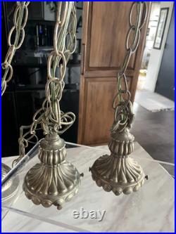 Vtg Hollywood Regency MCM Underwriters Laboratories Hanging Double Swag Light