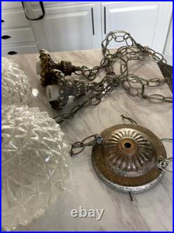 Vtg Hollywood Regency MCM Underwriters Laboratories Hanging Double Swag Light