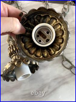 Vtg Hollywood Regency MCM Underwriters Laboratories Hanging Double Swag Light