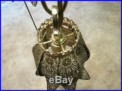 Vtg Hollywood Regency Metal Filigree Gold 5 Pendant Hanging Swag Lamp- Mint