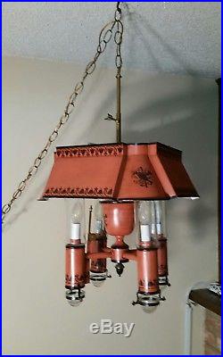 Vtg Hollywood Regency Metal Hanging Swag Light Lamp Chandelier Fixture 60s 70s