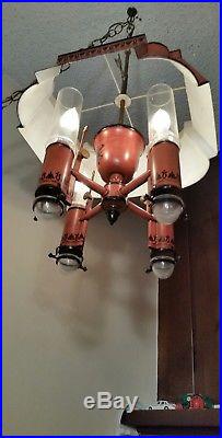 Vtg Hollywood Regency Metal Hanging Swag Light Lamp Chandelier Fixture 60s 70s