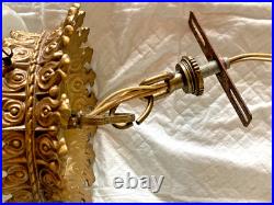 Vtg Hollywood Regency Swag Lamp Frosted Diamond Glass Pendant Ceiling Light