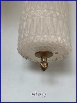 Vtg Hollywood Regency Swag Lamp Frosted Diamond Glass Pendant Ceiling Light