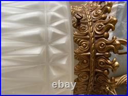 Vtg Hollywood Regency Swag Lamp Frosted Diamond Glass Pendant Ceiling Light