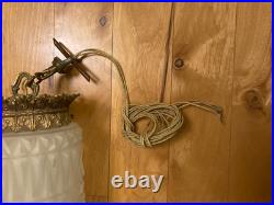 Vtg Hollywood Regency Swag Lamp Frosted Diamond Glass Pendant Ceiling Light
