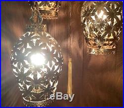 Vtg Hollywood Regency brass hanging Filigree Mid Century 5 Light Swag Lamp
