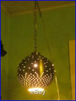 Vtg Lamp Hanging Brass Swag Light Mid Century Retro Chandelier