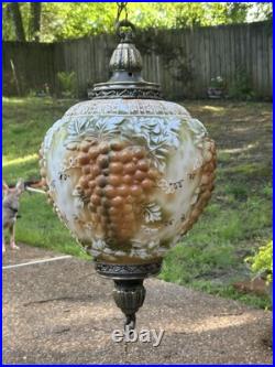 Vtg Large 18 Dia Mid Century Hanging SWAG LAMP Glass Falkenstein Grapes WORKS
