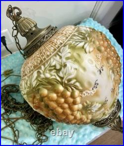 Vtg Large 18 Dia Mid Century Hanging SWAG LAMP Glass Falkenstein Grapes WORKS