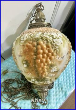 Vtg Large 18 Dia Mid Century Hanging SWAG LAMP Glass Falkenstein Grapes WORKS