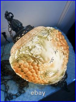 Vtg Large 18 Dia Mid Century Hanging SWAG LAMP Glass Falkenstein Grapes WORKS